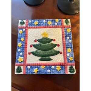Mosaic Tile 7" Square Trivet by Clay Art San Francisco, Christmas Tree